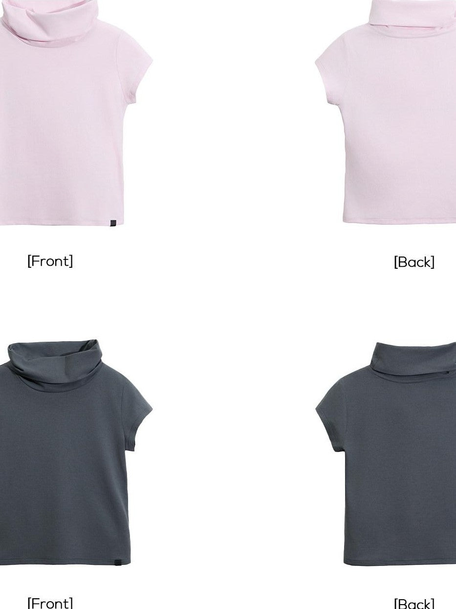 EZEK Pale Yellow High Neck Retro Print Slim Fit Women's Short Sleeve T-shirts