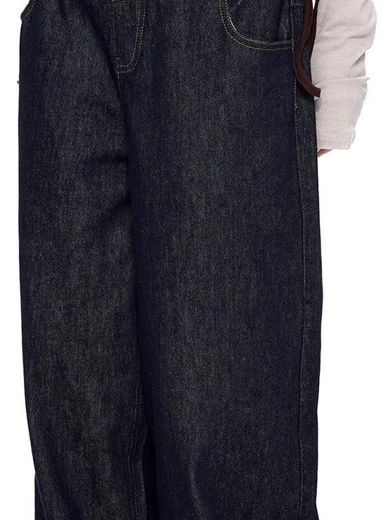 EZEK Patchwork Double Waist Low Waist Colorblock Women's Raw Denim Baggy Jeans