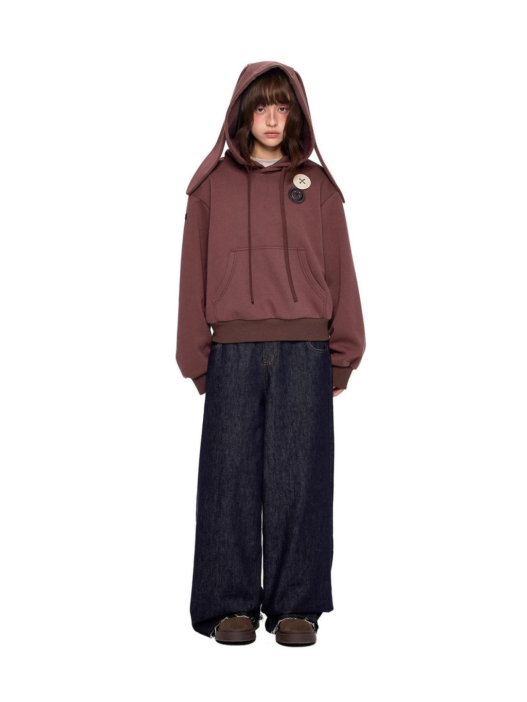 EZEK Patchwork Double Waist Low Waist Colorblock Women's Raw Denim Baggy Jeans