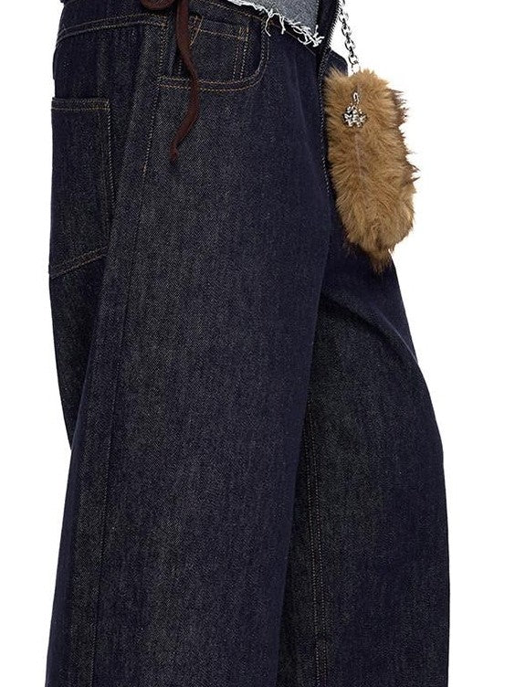 EZEK Patchwork Double Waist Low Waist Colorblock Women's Raw Denim Baggy Jeans