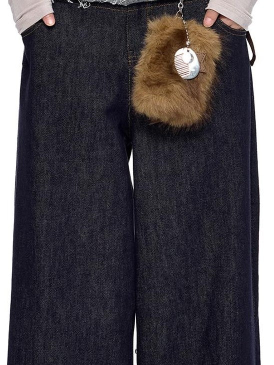 EZEK Patchwork Double Waist Low Waist Colorblock Women's Raw Denim Baggy Jeans