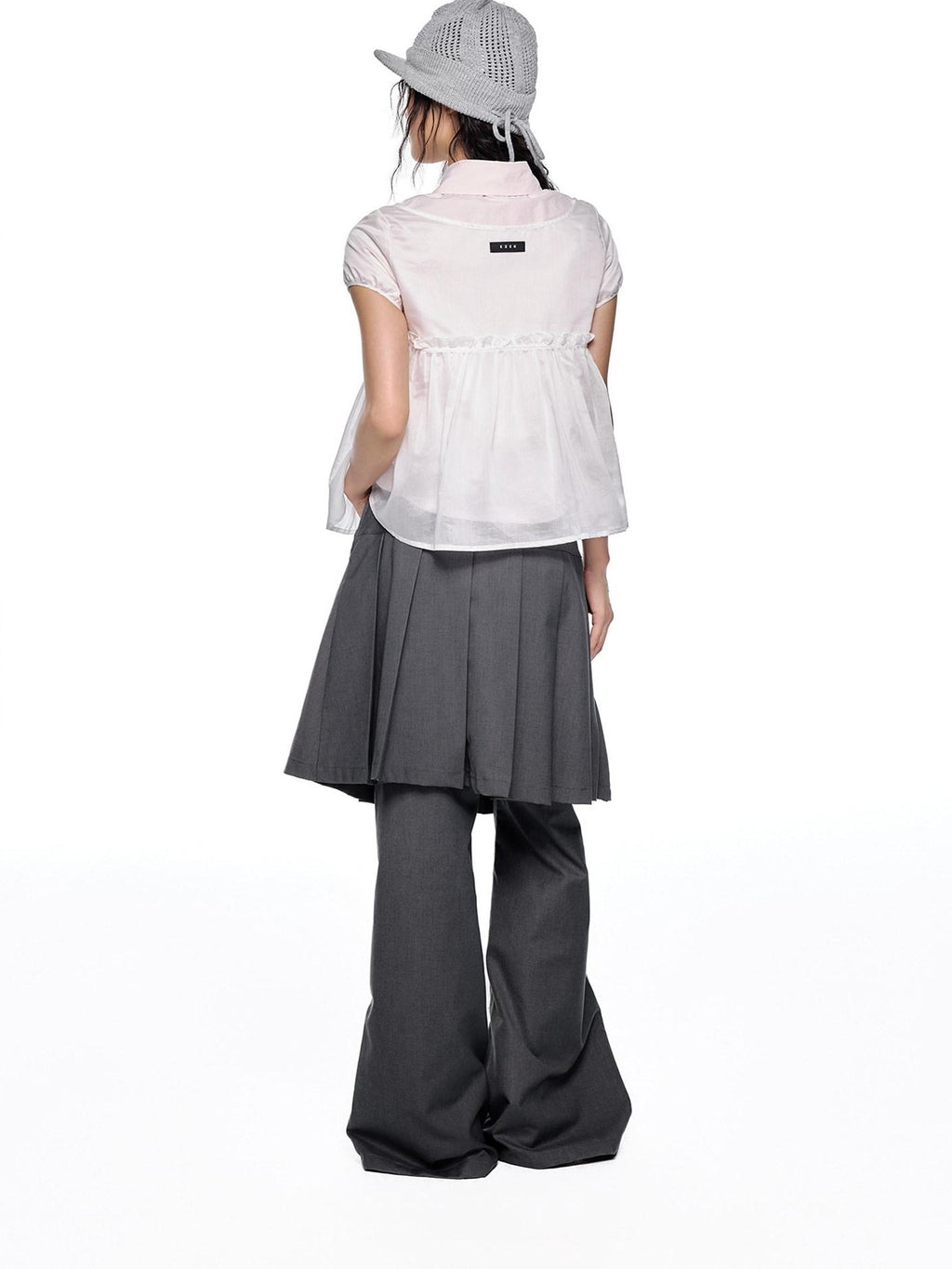 EZEK Pink Doll Collar Spliced Mesh Bow Women's Polyester Short Sleeve T-shirts