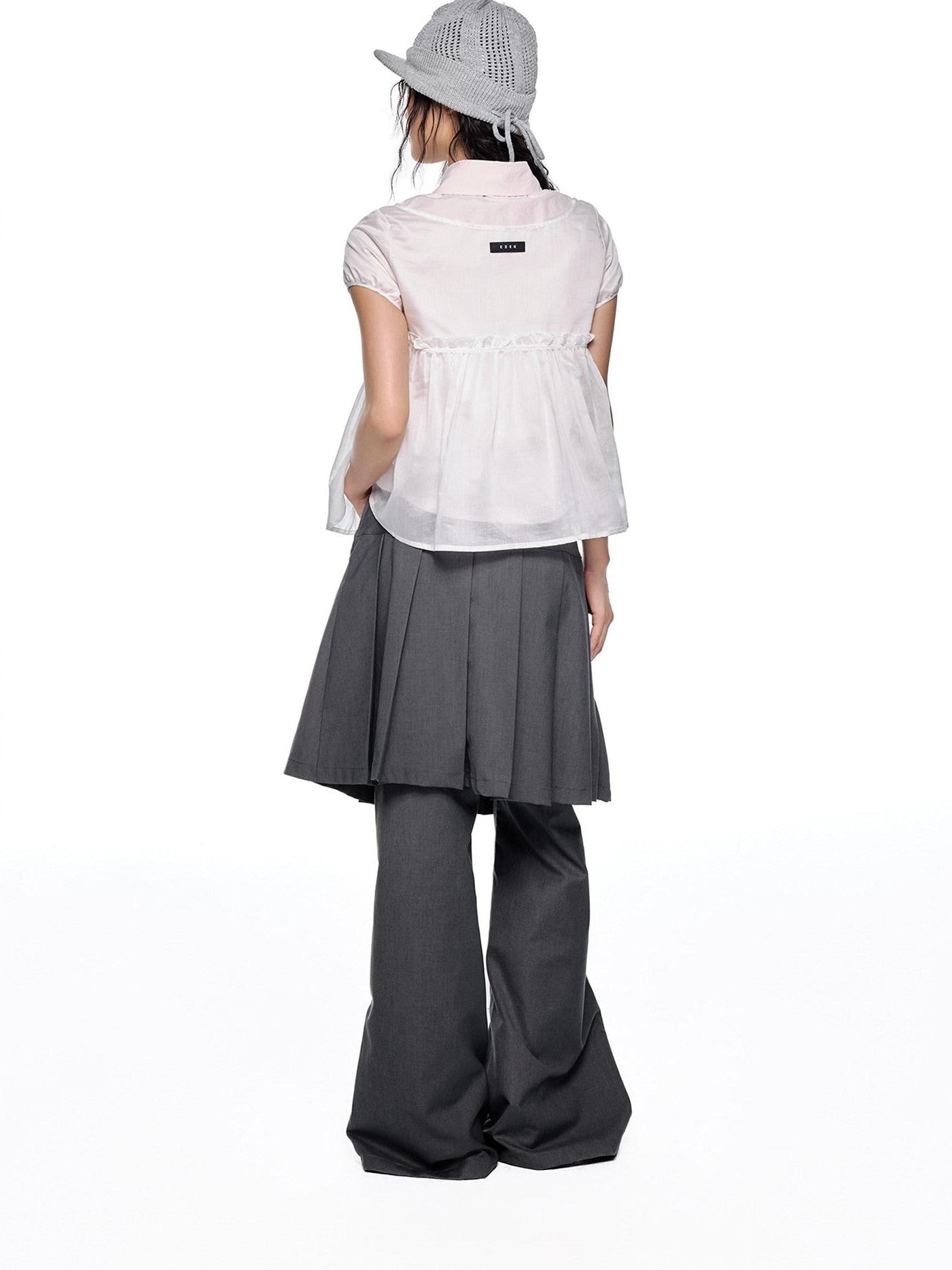 EZEK Pink Doll Collar Spliced Mesh Bow Women's Polyester Short Sleeve T-shirts