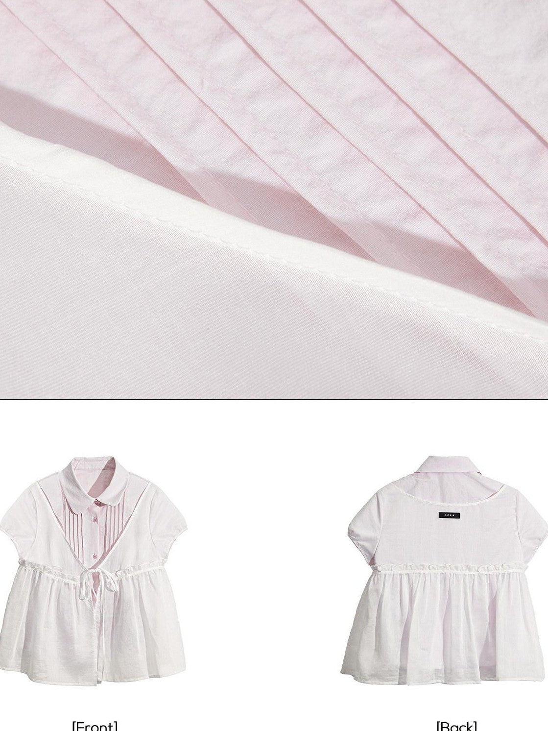 EZEK Pink Doll Collar Spliced Mesh Bow Women's Polyester Short Sleeve T-shirts