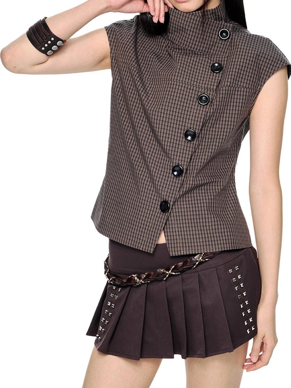 EZEK Plaid Button Down Collar Short Sleeve Cotton Women's Blouses