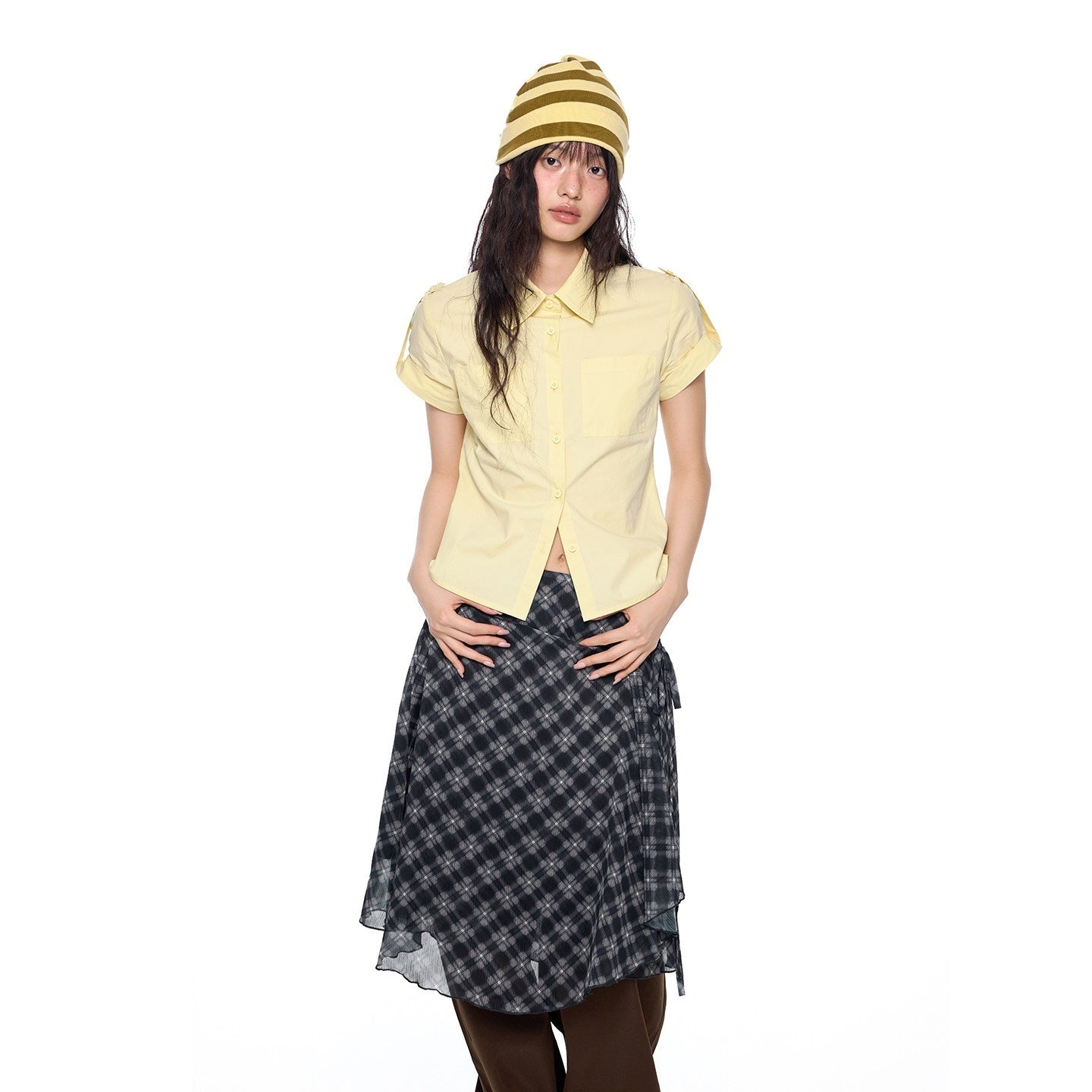 EZEK_Plaid_Buttoned_Collared_Women's_Cotton_Cropped_Slim_Fit_Short_Sleeve_T-shirts_1030784445208_MISSTT