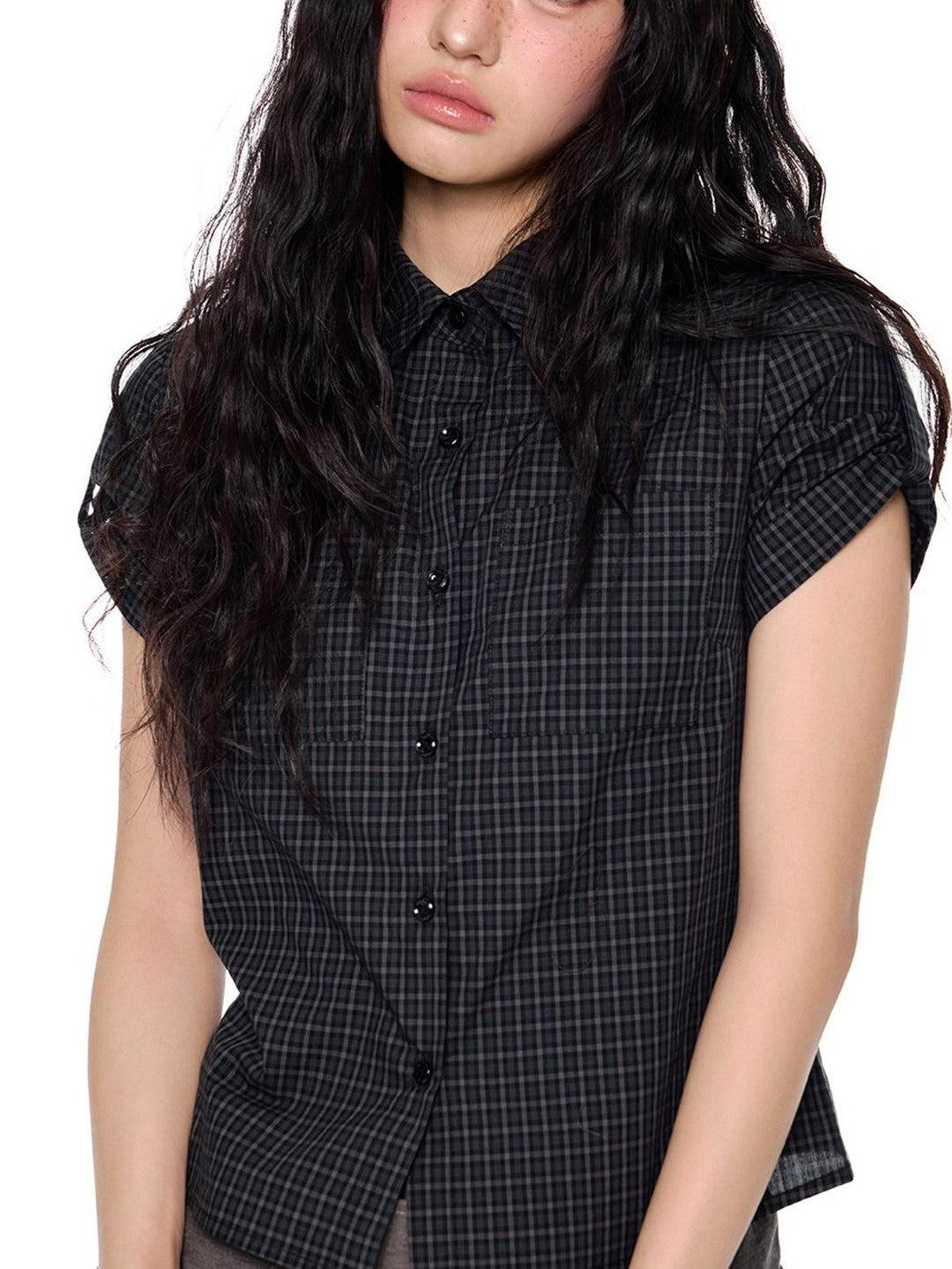 EZEK Plaid Buttoned Collared Women's Cotton Cropped Slim Fit Short Sleeve T-shirts