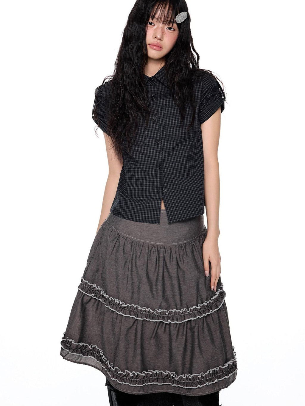 EZEK Plaid Buttoned Collared Women's Cotton Cropped Slim Fit Short Sleeve T-shirts