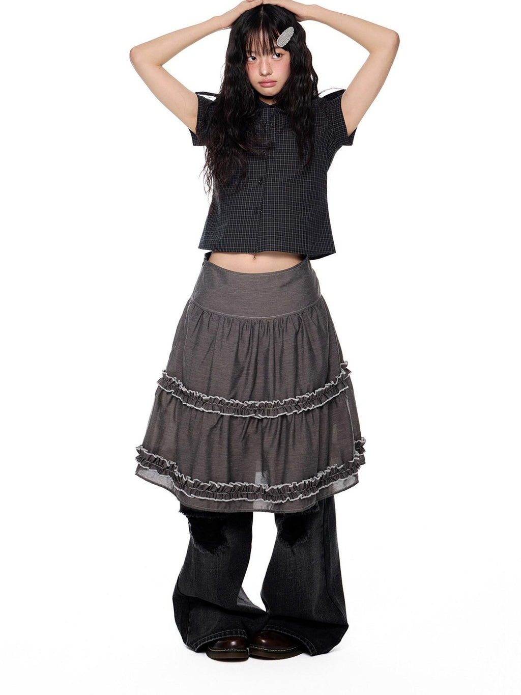 EZEK Plaid Buttoned Collared Women's Cotton Cropped Slim Fit Short Sleeve T-shirts