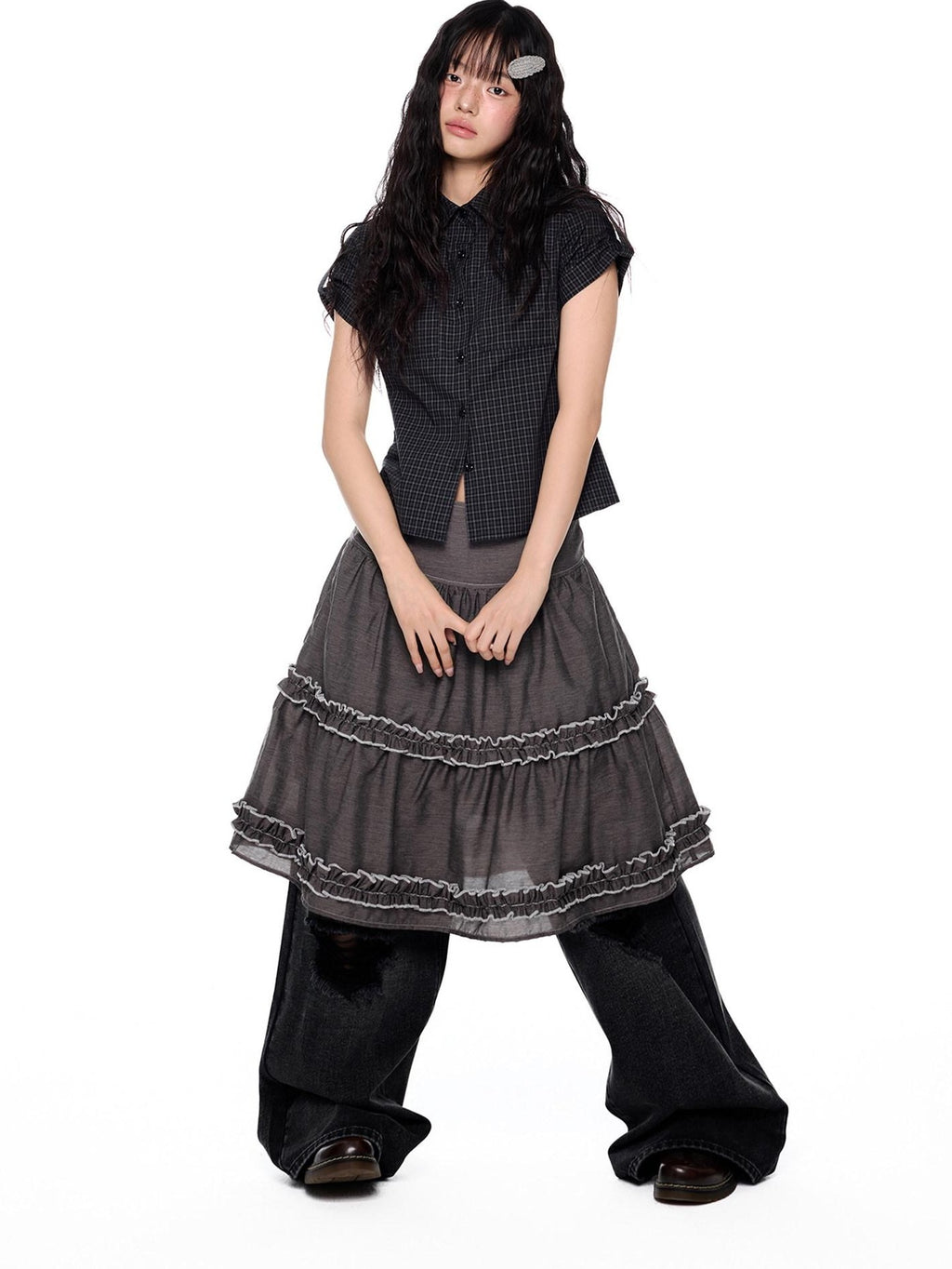 EZEK Plaid Buttoned Collared Women's Cotton Cropped Slim Fit Short Sleeve T-shirts