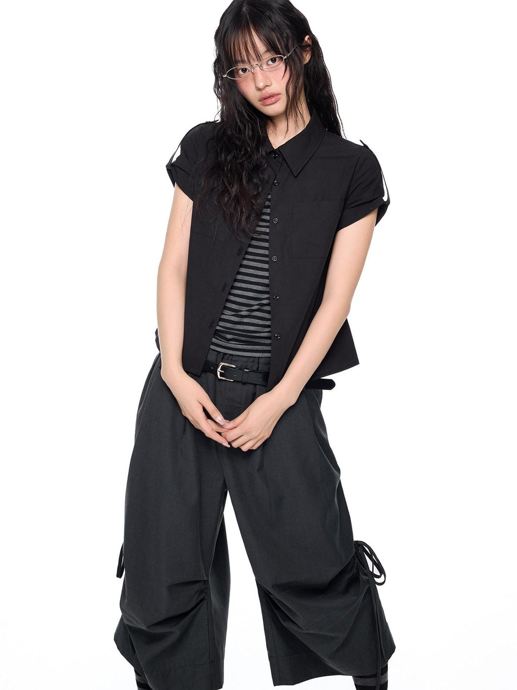 EZEK Plaid Buttoned Collared Women's Cotton Cropped Slim Fit Short Sleeve T-shirts