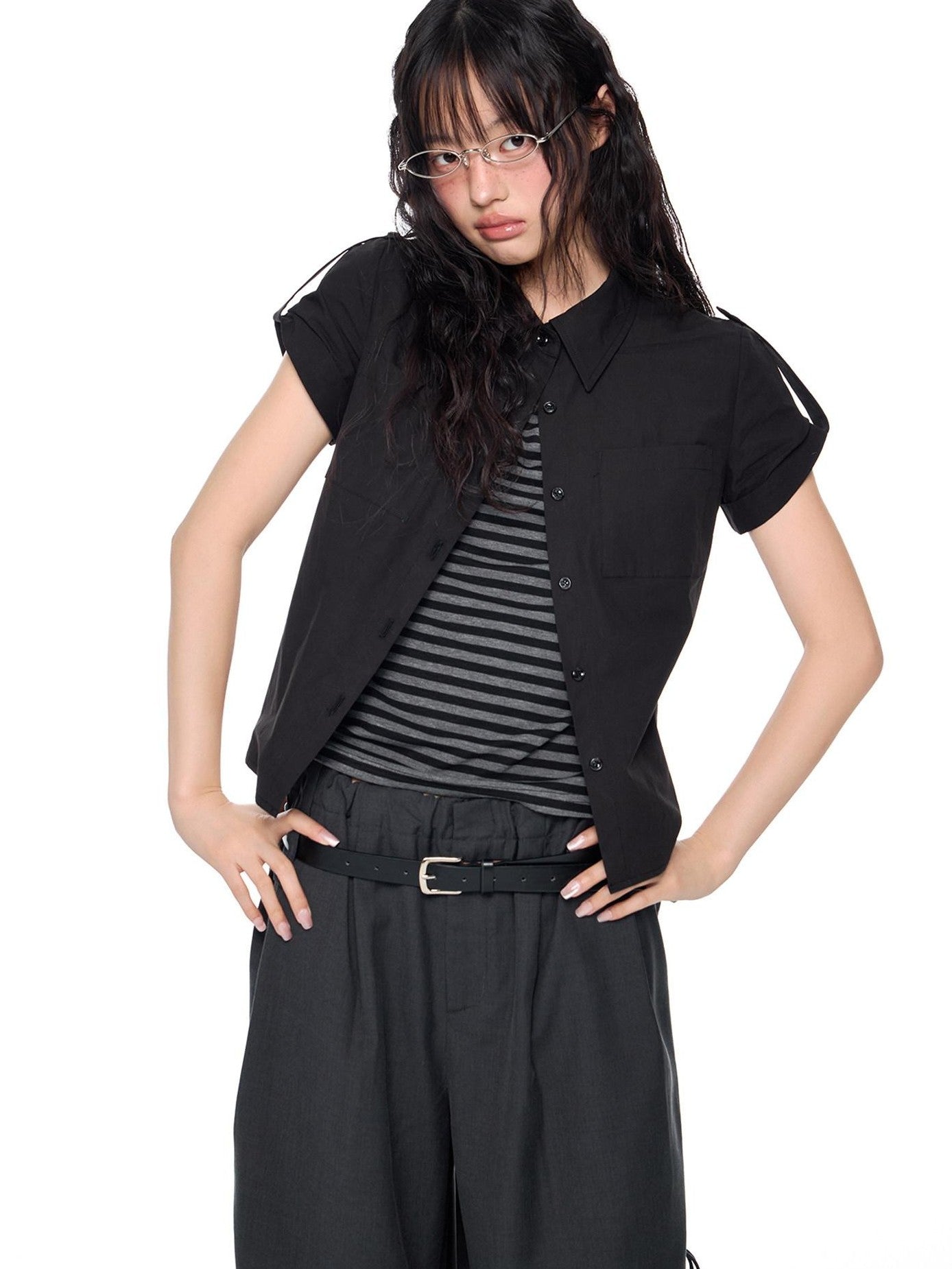 EZEK Plaid Buttoned Collared Women's Cotton Cropped Slim Fit Short Sleeve T-shirts