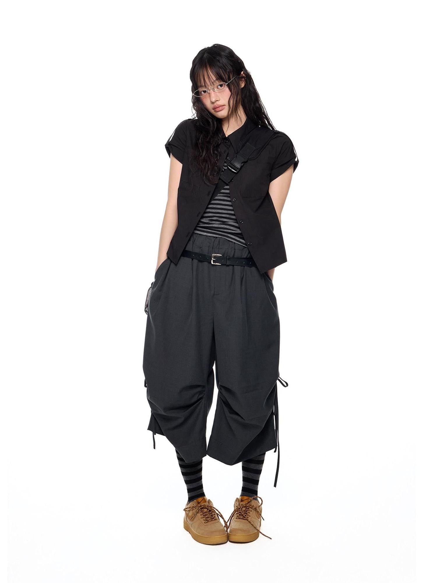 EZEK Plaid Buttoned Collared Women's Cotton Cropped Slim Fit Short Sleeve T-shirts