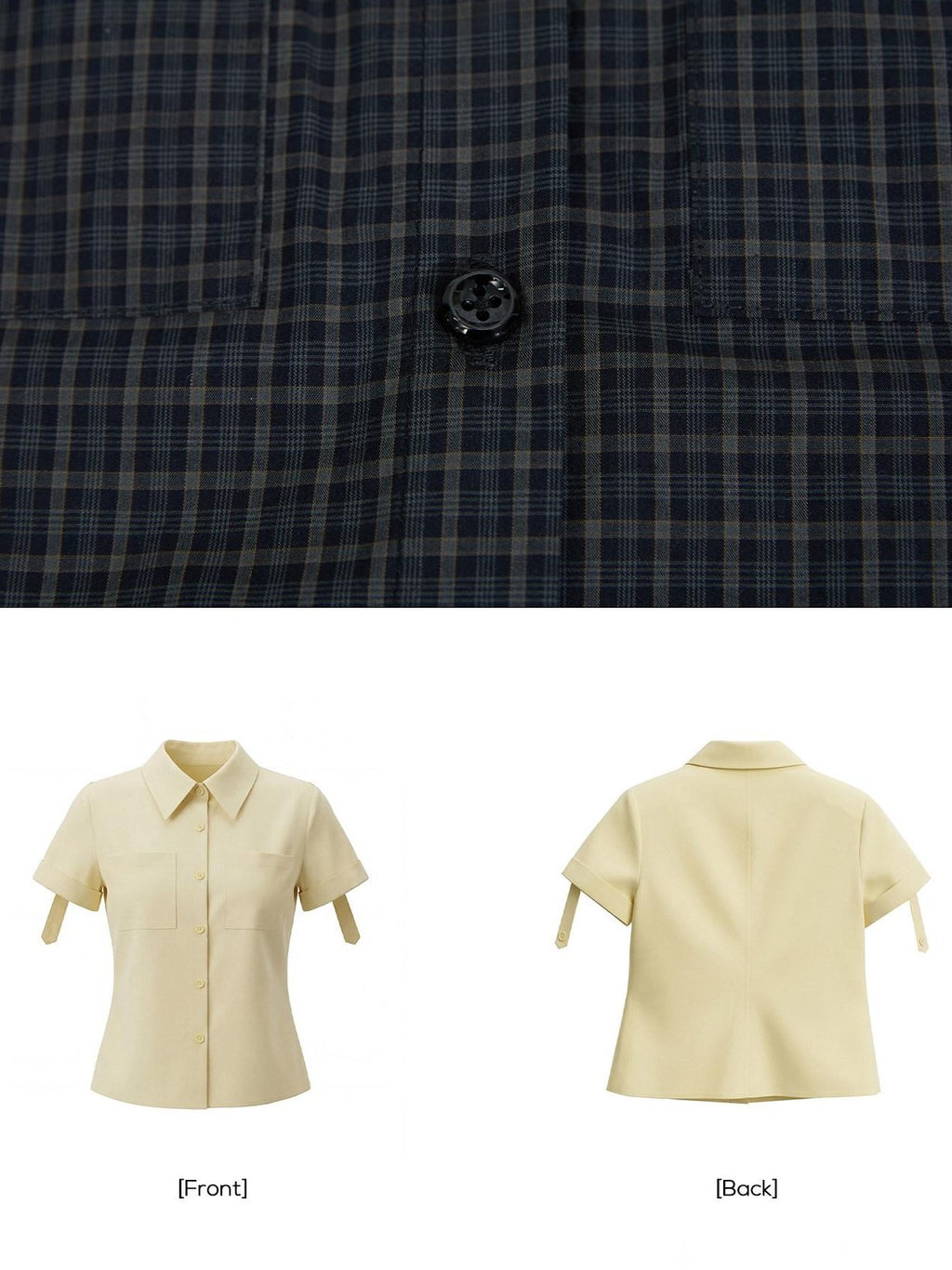 EZEK Plaid Cropped Button Lapel Women's Pure Cotton Short Sleeve T-shirts