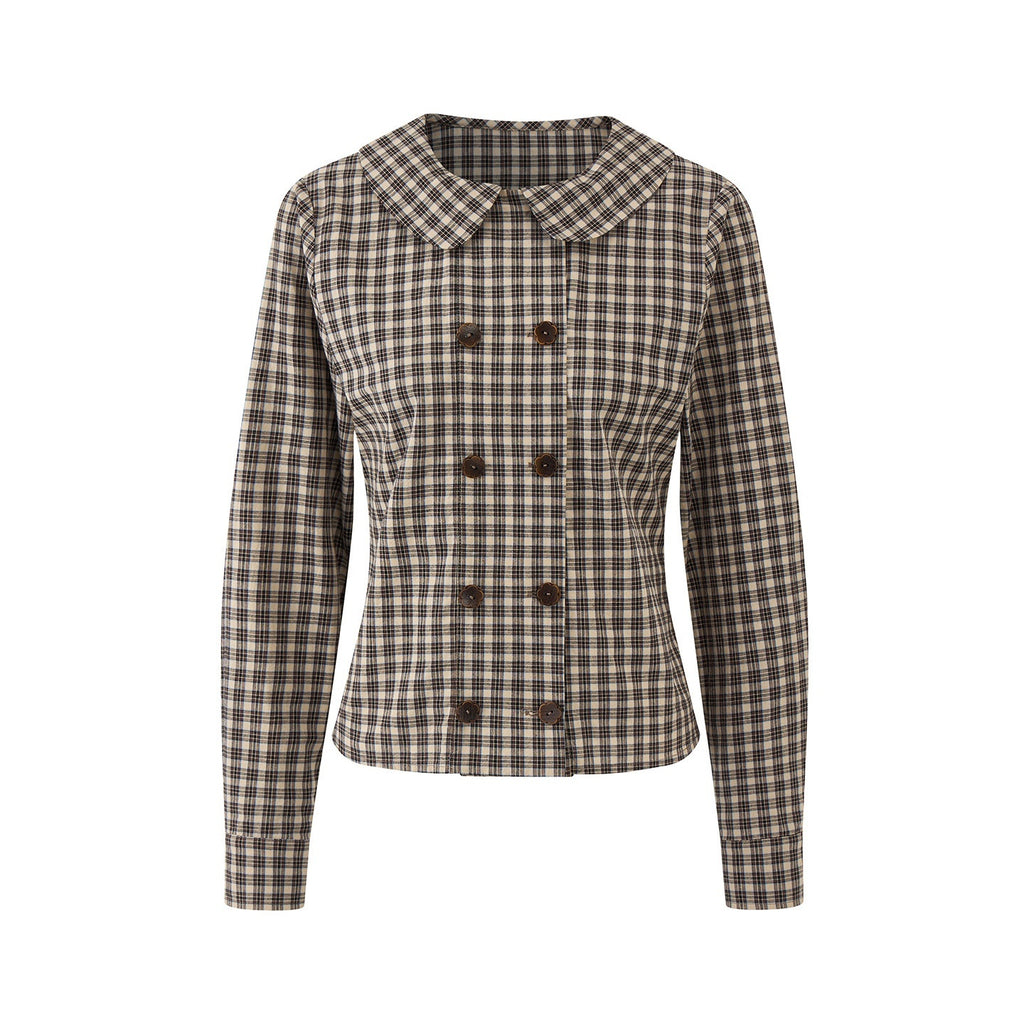 EZEK_Plaid_Doll_Collar_Double_Breasted_Long_Sleeve_Women's_100_Percent_Cotton_Blouses_1059090164480_MISSTT