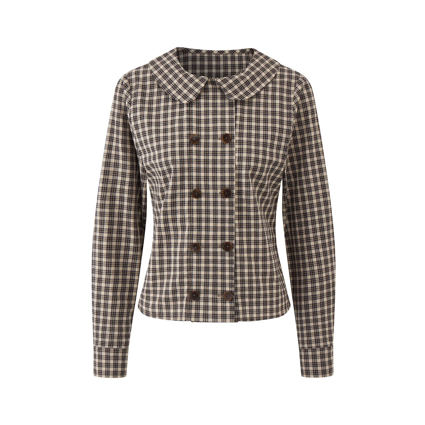 EZEK_Plaid_Doll_Collar_Double_Breasted_Long_Sleeve_Women's_100_Percent_Cotton_Blouses_1059090164480_MISSTT