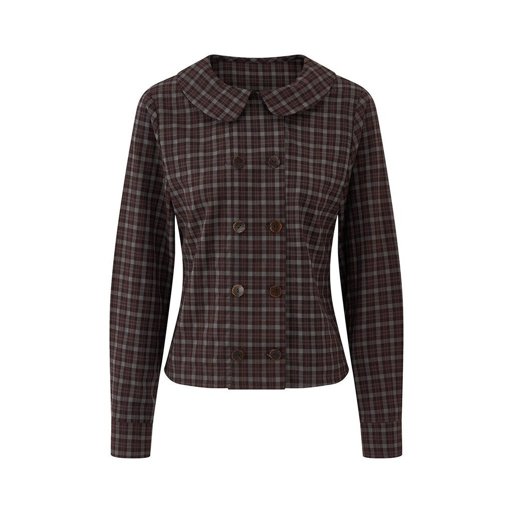 EZEK_Plaid_Doll_Collar_Double_Breasted_Long_Sleeve_Women's_100_Percent_Cotton_Blouses_1059090164480_MISSTT