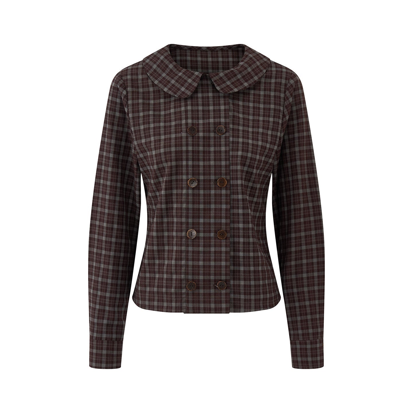 EZEK_Plaid_Doll_Collar_Double_Breasted_Long_Sleeve_Women's_100_Percent_Cotton_Blouses_1059090164480_MISSTT