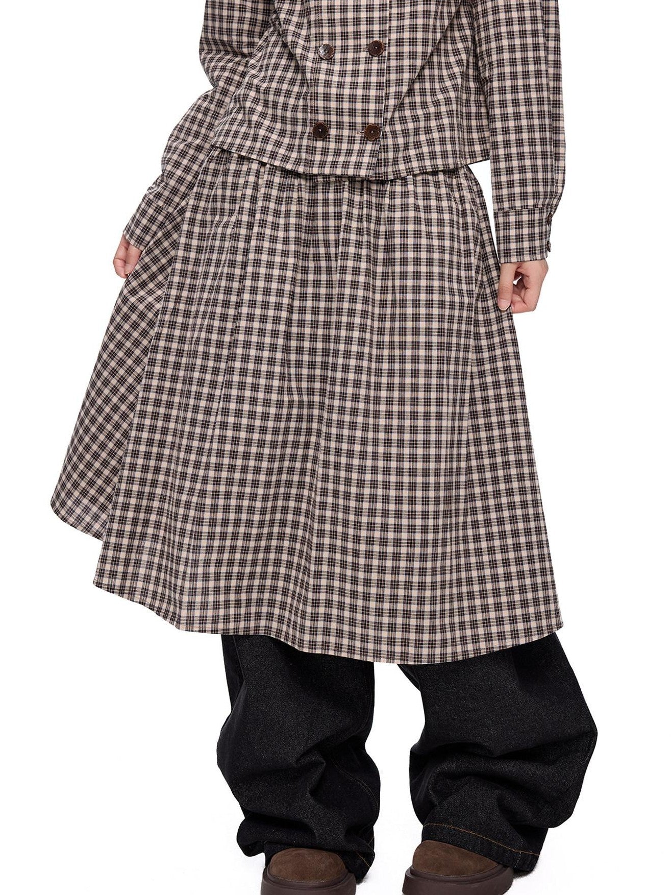 EZEK Plaid Doll Collar Double Breasted Long Sleeve Women's 100 Percent Cotton Blouses