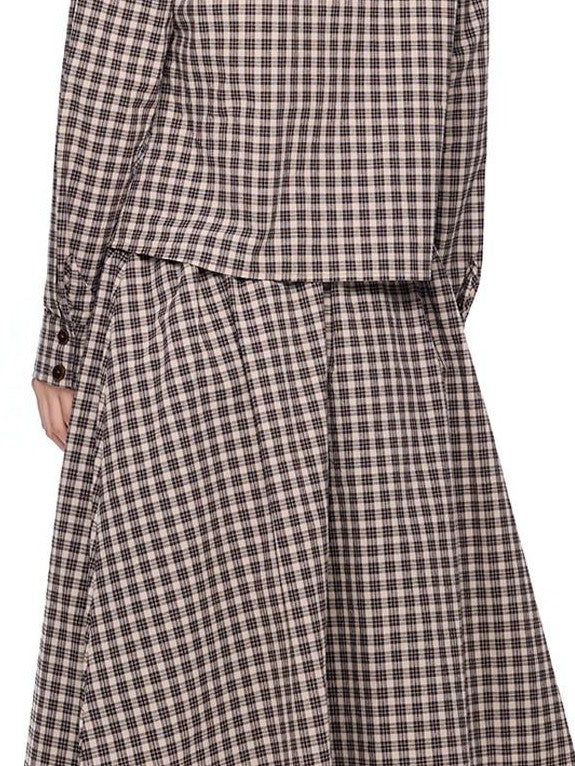 EZEK Plaid Doll Collar Double Breasted Long Sleeve Women's 100 Percent Cotton Blouses