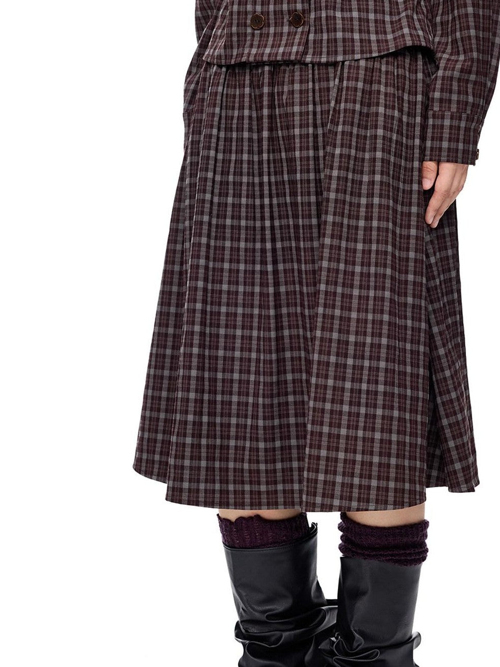 EZEK Plaid Doll Collar Double Breasted Long Sleeve Women's 100 Percent Cotton Blouses