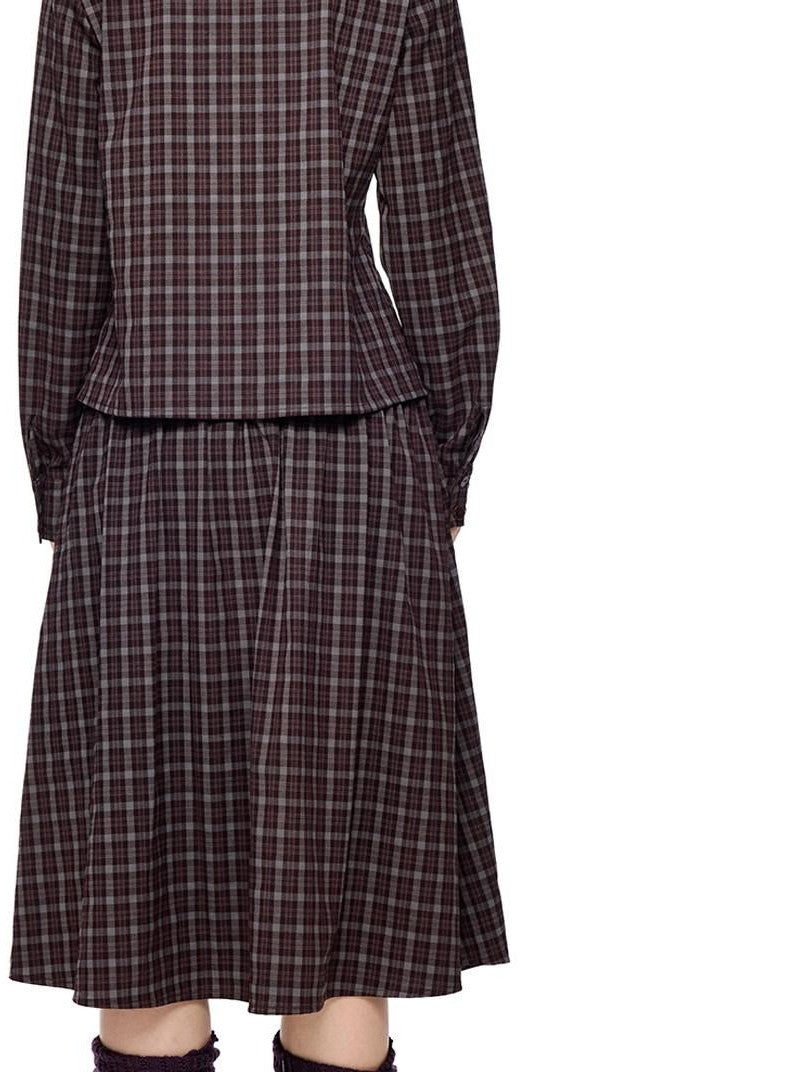 EZEK Plaid Doll Collar Double Breasted Long Sleeve Women's 100 Percent Cotton Blouses