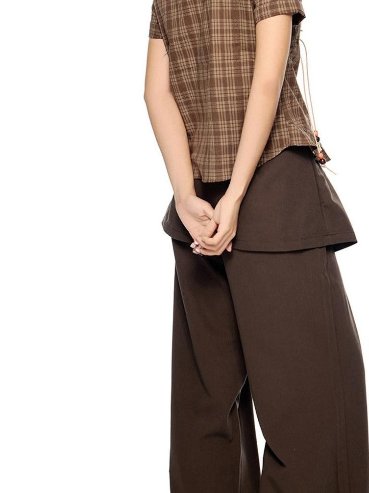 EZEK Plaid Drawstring Asymmetric Hem Buttoned Collar Women's Short Sleeve T-shirts