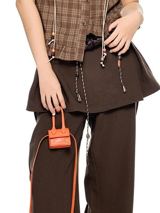 EZEK Plaid Drawstring Asymmetric Hem Buttoned Collar Women's Short Sleeve T-shirts
