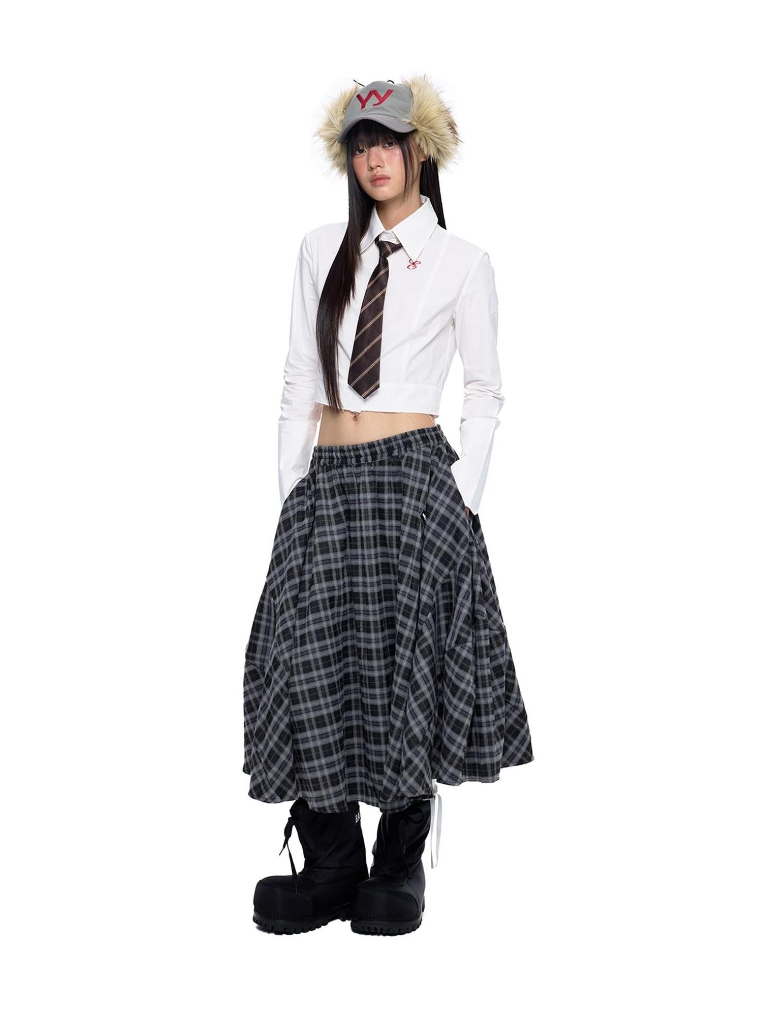 EZEK Plaid Embroidered Frayed Hem Slim Fit Women's Cotton Cropped Shirts