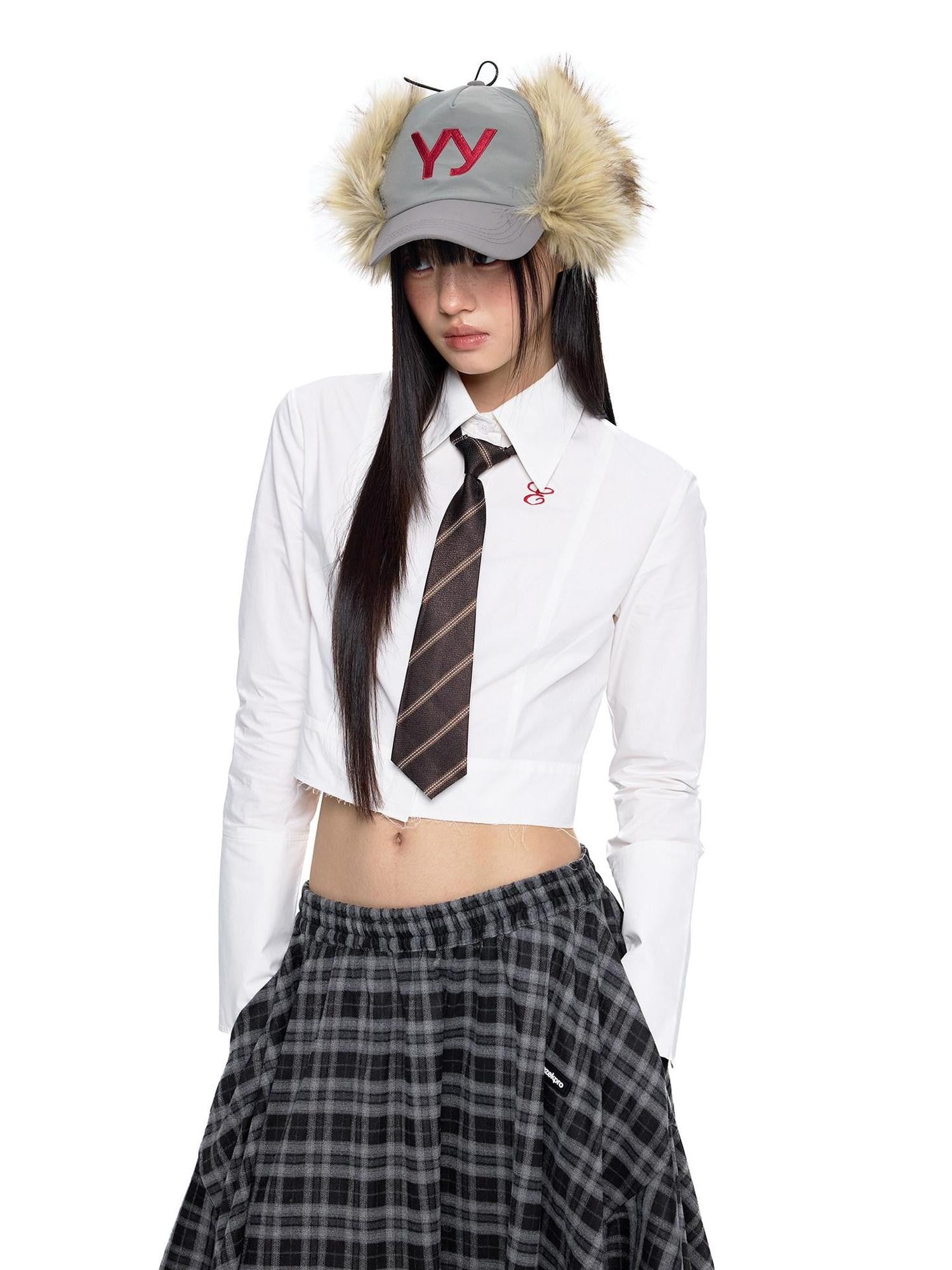EZEK Plaid Embroidered Frayed Hem Slim Fit Women's Cotton Cropped Shirts