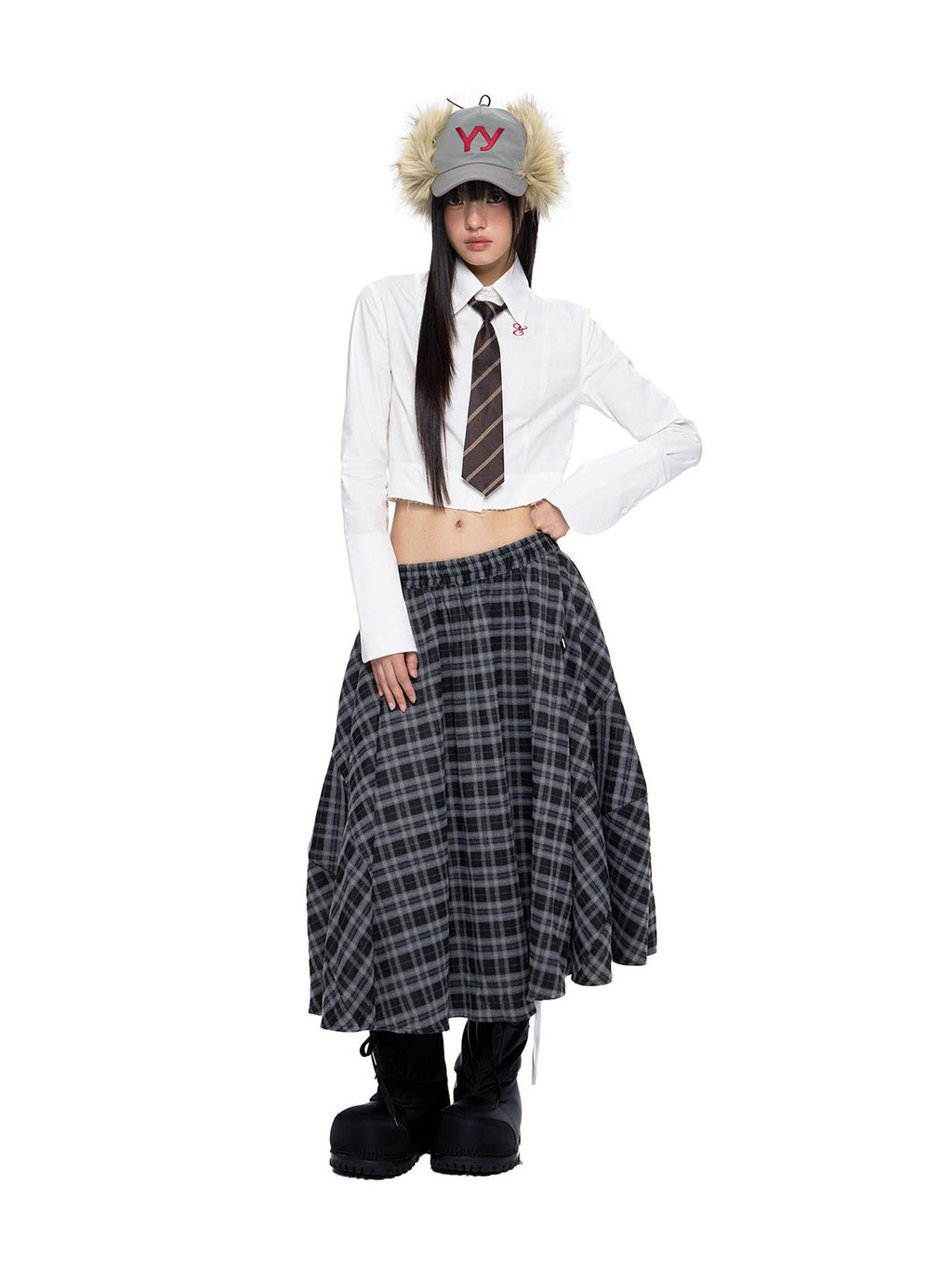 EZEK Plaid Embroidered Frayed Hem Slim Fit Women's Cotton Cropped Shirts