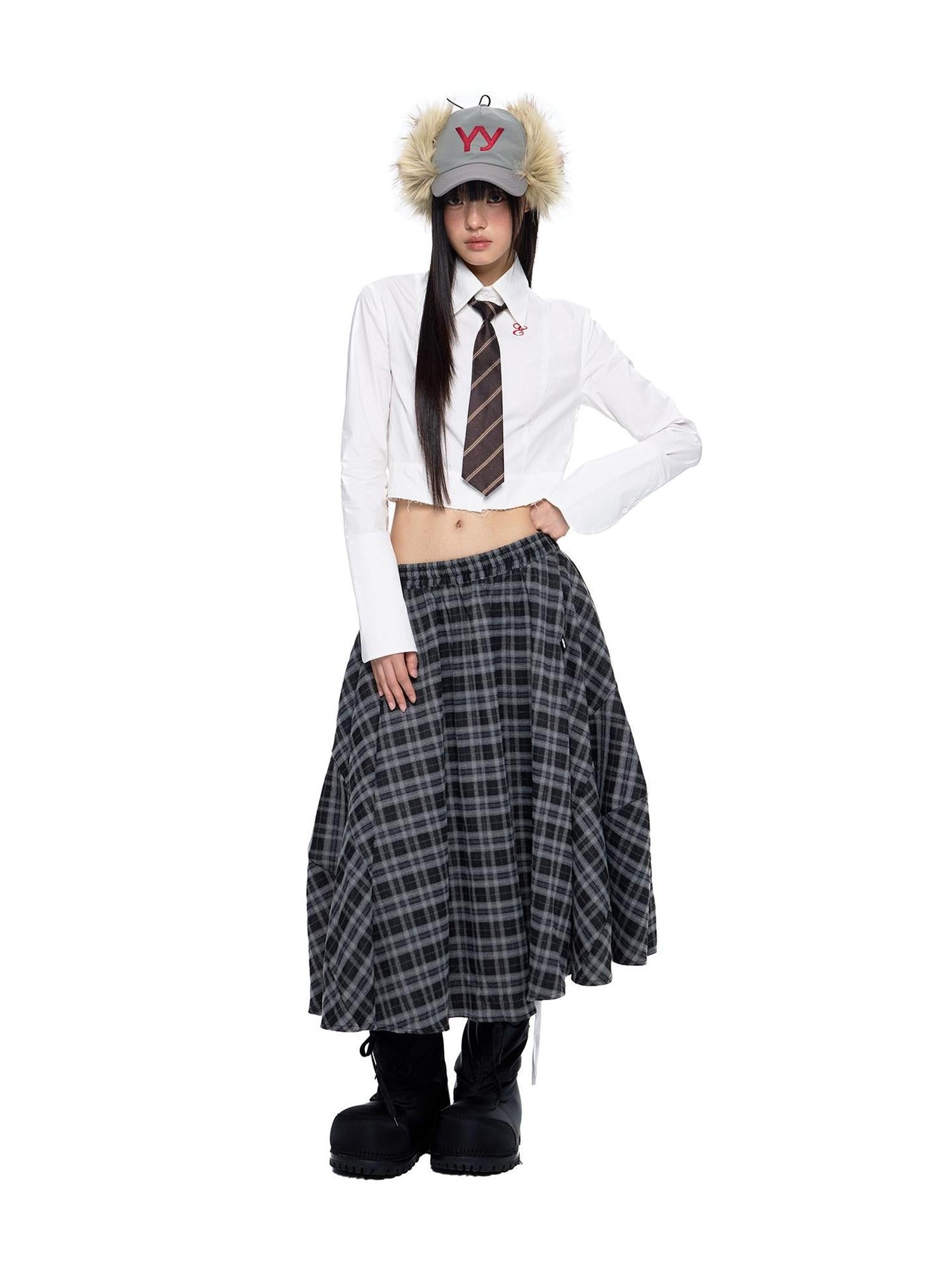 EZEK Plaid Embroidered Frayed Hem Slim Fit Women's Cotton Cropped Shirts