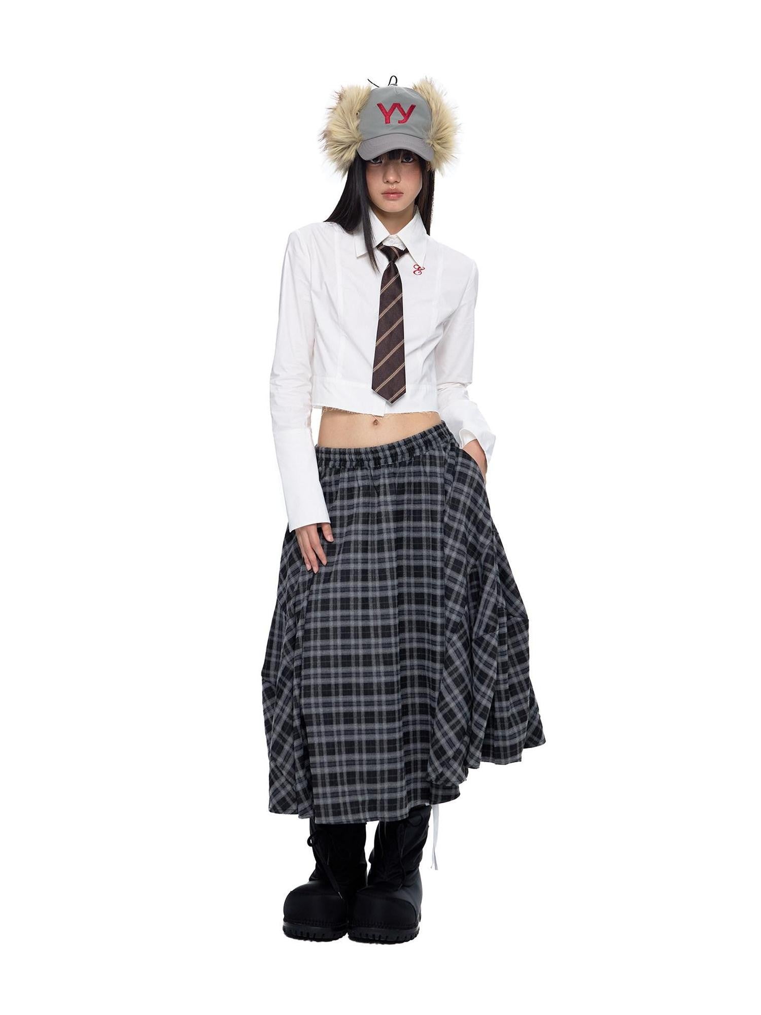 EZEK Plaid Embroidered Frayed Hem Slim Fit Women's Cotton Cropped Shirts
