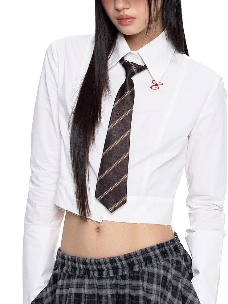 EZEK Plaid Embroidered Frayed Hem Slim Fit Women's Cotton Cropped Shirts