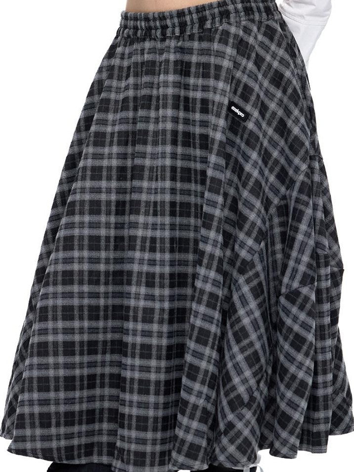 EZEK Plaid Patch Gathered Tie A Line Women's Cotton Puff Midi Skirts