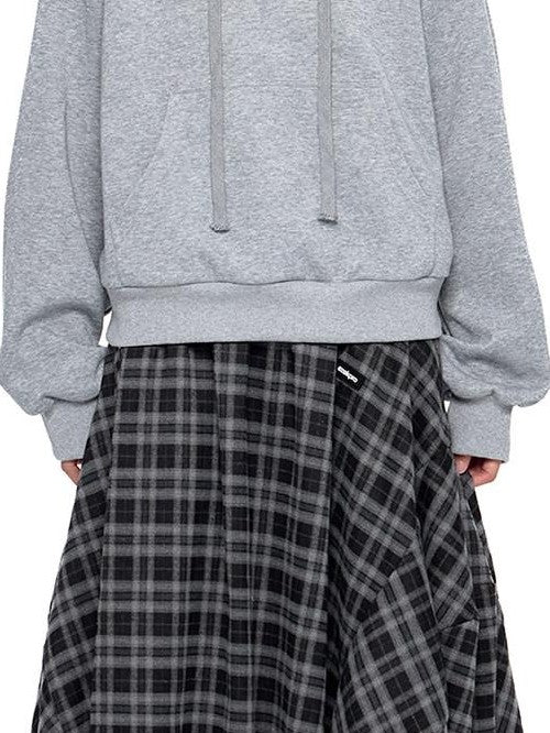 EZEK Plaid Patch Gathered Tie A Line Women's Cotton Puff Midi Skirts