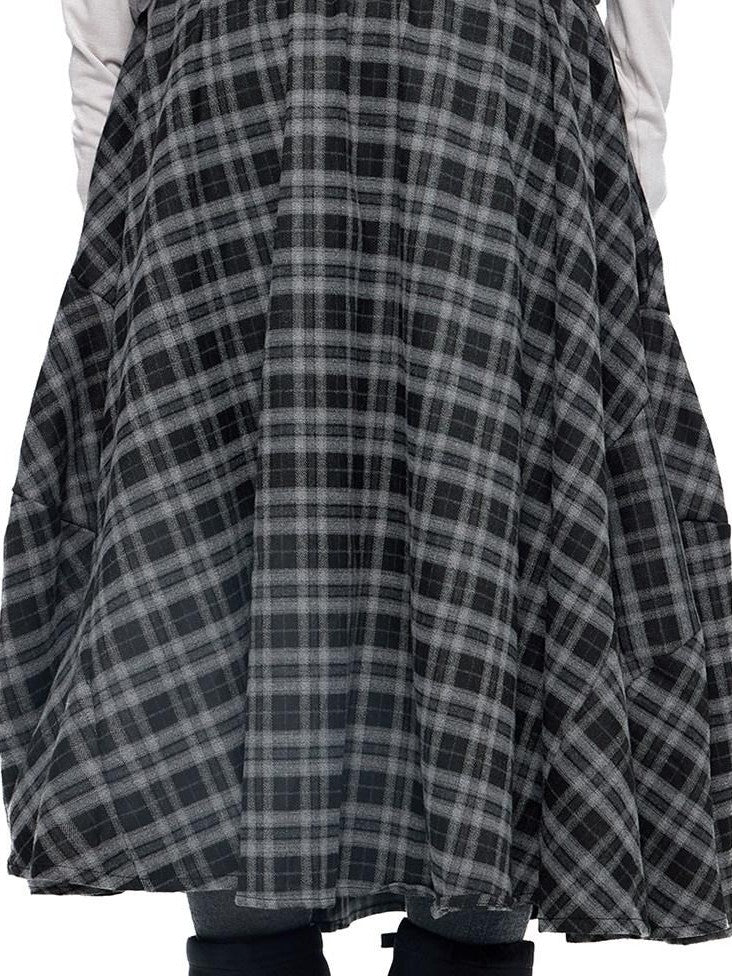 EZEK Plaid Patch Gathered Tie A Line Women's Cotton Puff Midi Skirts