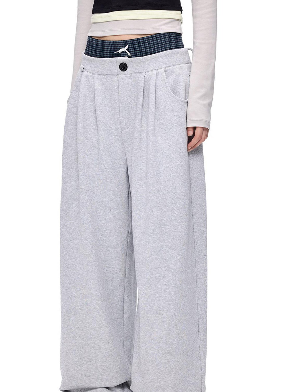 EZEK Plaid Patchwork Bow Waist Pockets Straight Leg Women's Cotton Sweatpants