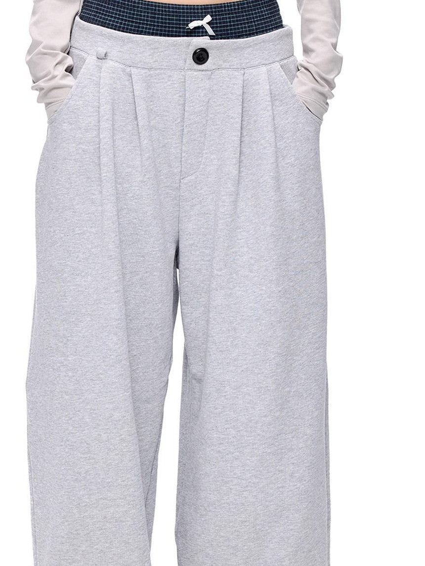 EZEK Plaid Patchwork Bow Waist Pockets Straight Leg Women's Cotton Sweatpants