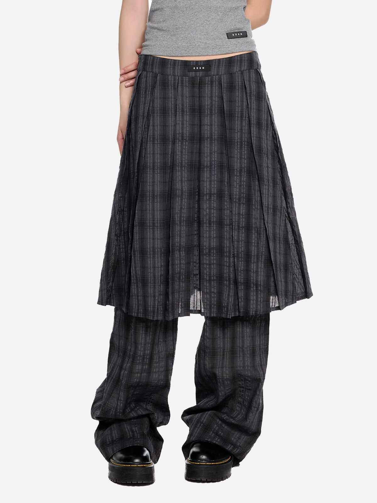 EZEK Plaid Pleated Faux Two Piece Women's Polyester Cotton Skorts