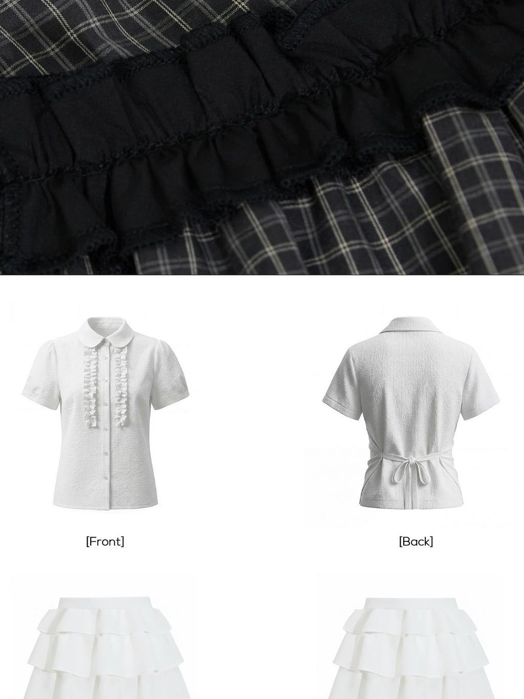 EZEK Plaid Pleated Paneled Button Front Short Sleeve Collared Shirt Women's High Waist Matching Skirt Sets