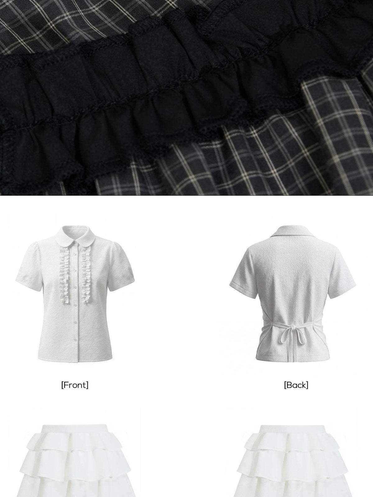 EZEK Plaid Pleated Paneled Button Front Short Sleeve Collared Shirt Women's High Waist Matching Skirt Sets