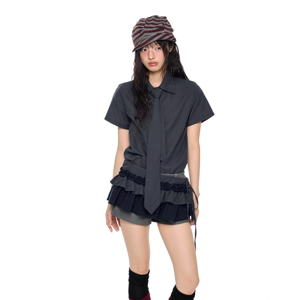 EZEK_Plaid_Pleated_Ruffle_Trim_Slim_Fit_Women's_Polyester_Blouses_959129135690_MISSTT