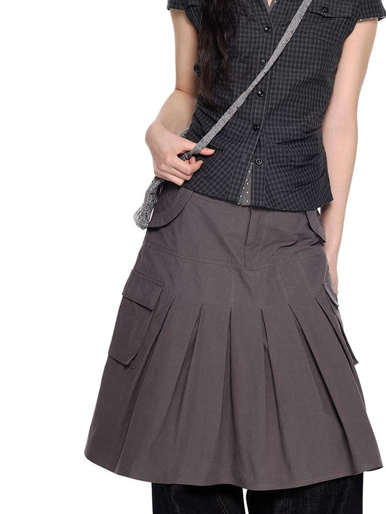 EZEK Plaid Ruched Slim Fit Half Open Collar Button Women's Cotton Short Sleeve T-shirts