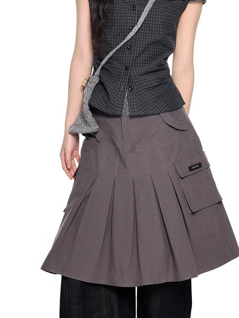 EZEK Plaid Ruched Slim Fit Half Open Collar Button Women's Cotton Short Sleeve T-shirts