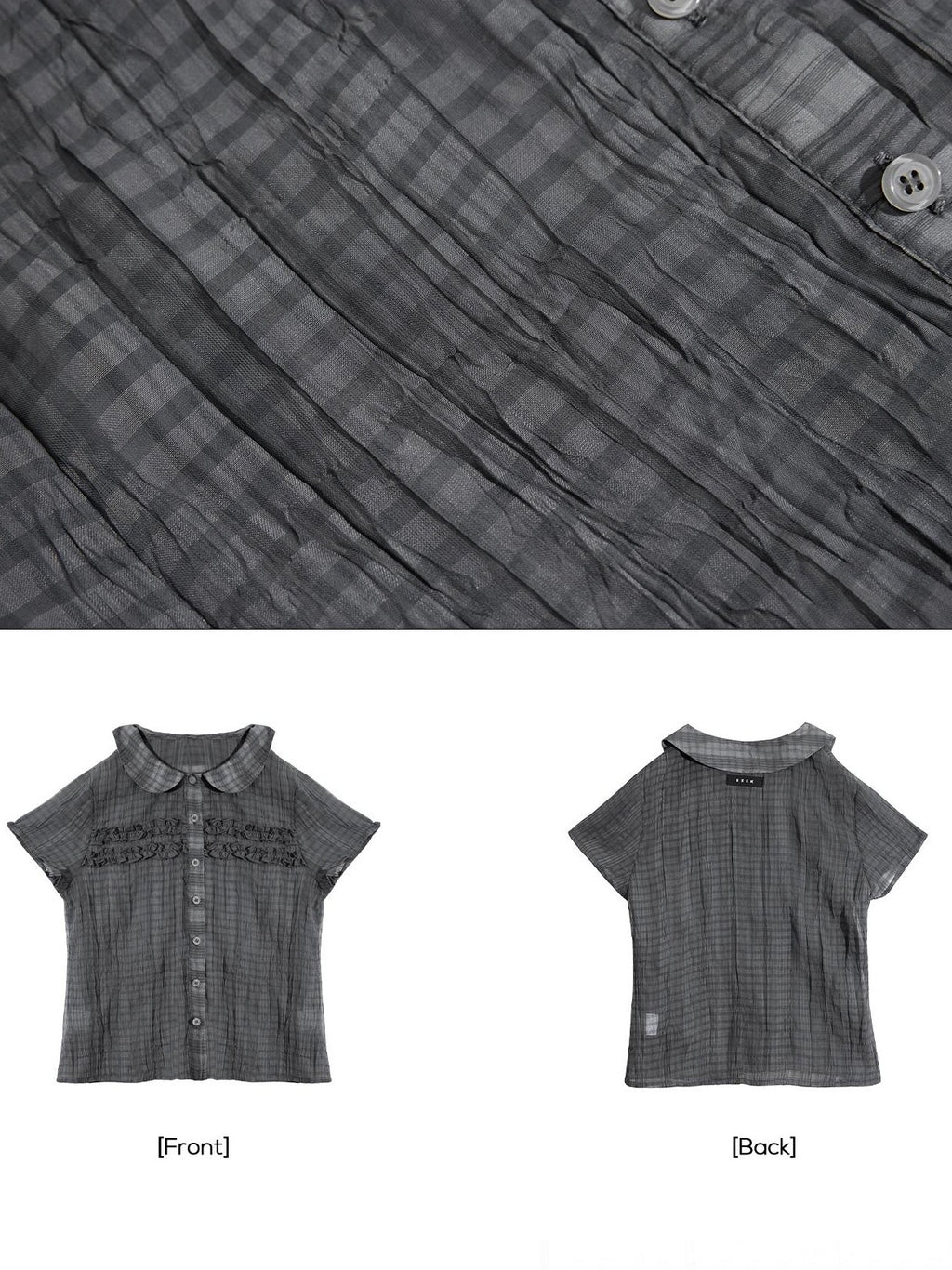 EZEK Plaid Ruffle Pleated Doll Collar Women's Polyester Short Sleeve T-shirts