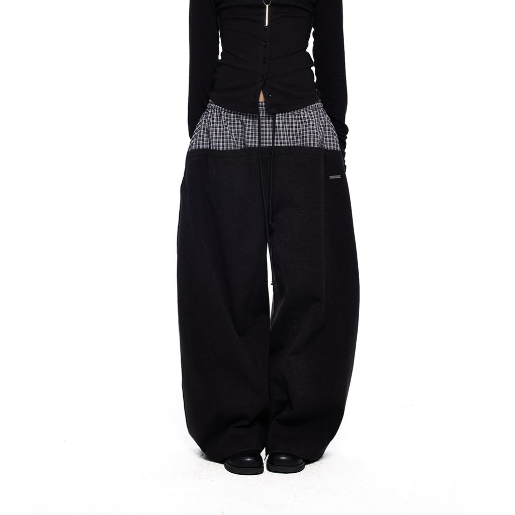 EZEK_Plaid_Spliced_Drawstring_Waist_Wide_Leg_Women's_Polyester_Chinos_1015541992639_MISSTT
