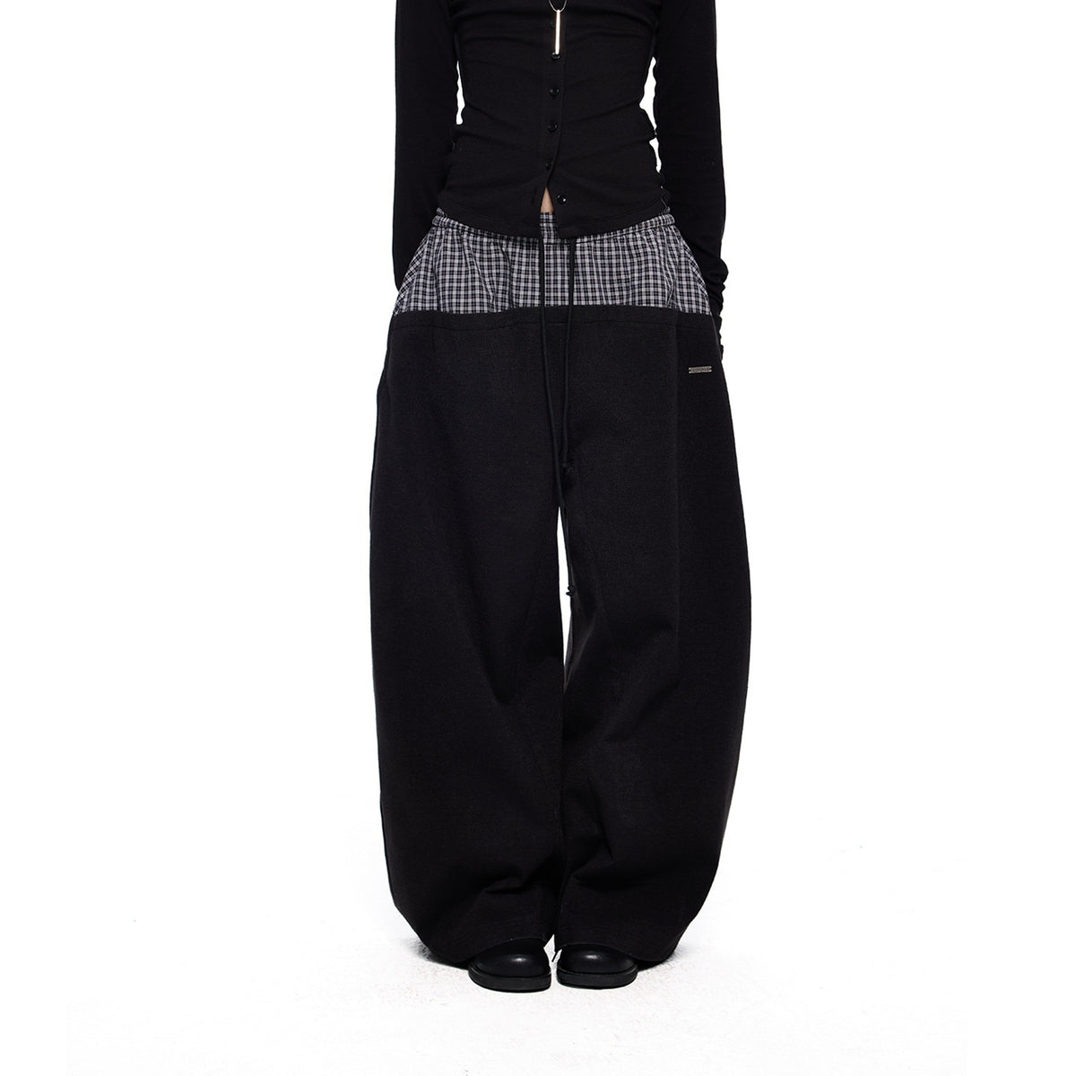 EZEK_Plaid_Spliced_Drawstring_Waist_Wide_Leg_Women's_Polyester_Chinos_1015541992639_MISSTT