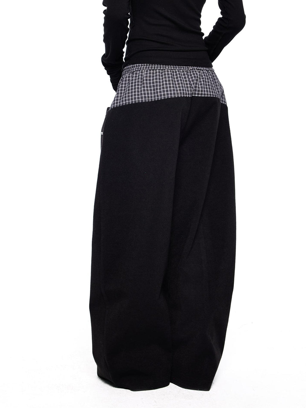 EZEK Plaid Spliced Drawstring Waist Wide Leg Women's Polyester Chinos