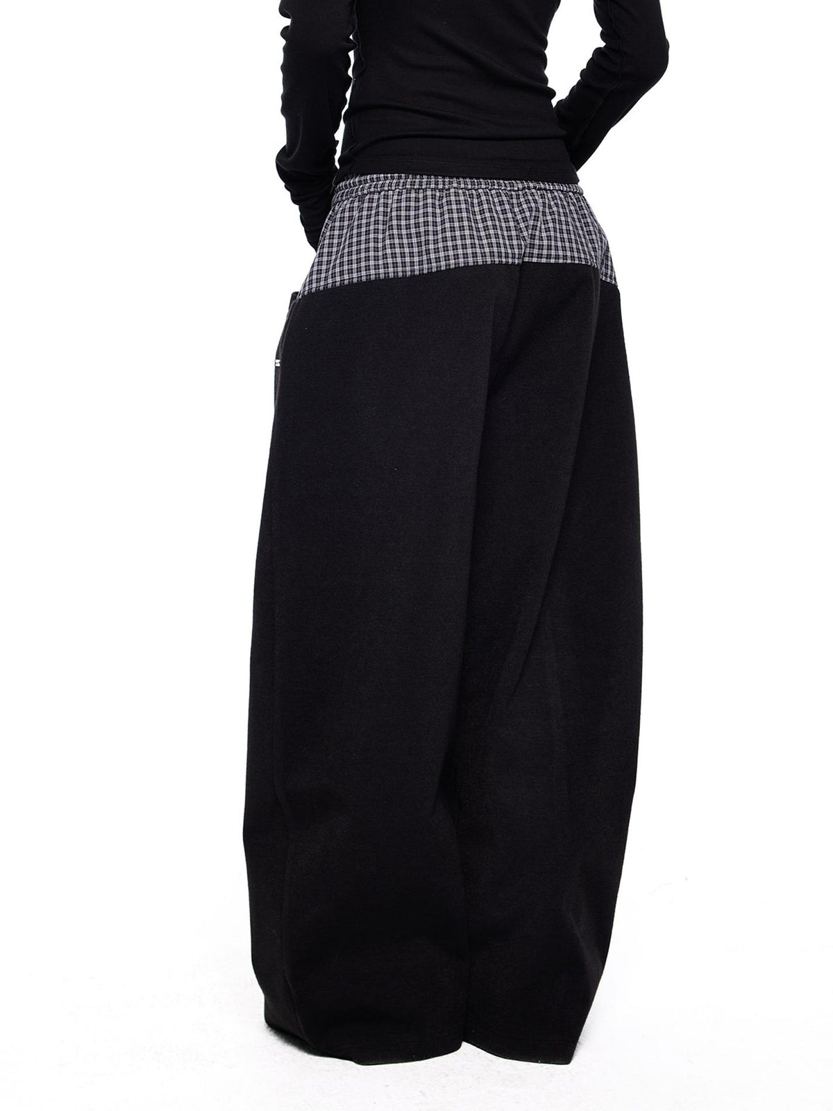 EZEK Plaid Spliced Drawstring Waist Wide Leg Women's Polyester Chinos